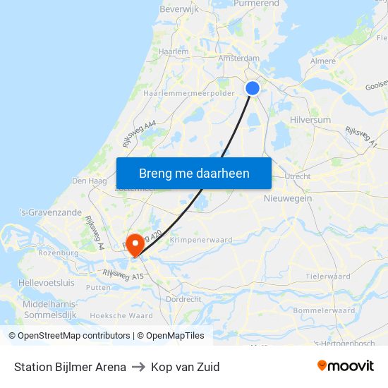 Station Bijlmer Arena to Kop van Zuid map