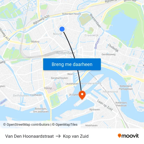 Van Den Hoonaardstraat to Kop van Zuid map