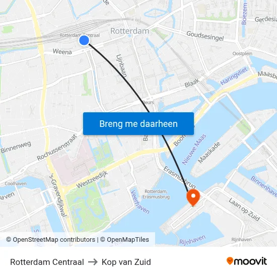 Rotterdam Centraal to Kop van Zuid map