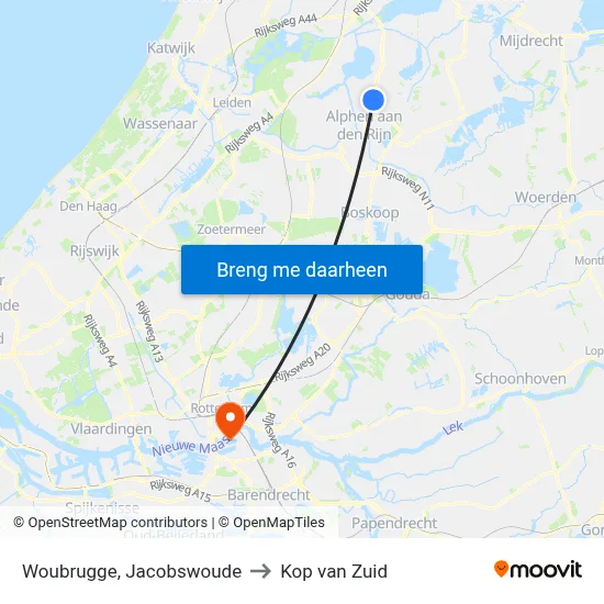Woubrugge, Jacobswoude to Kop van Zuid map