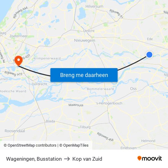 Wageningen, Busstation to Kop van Zuid map