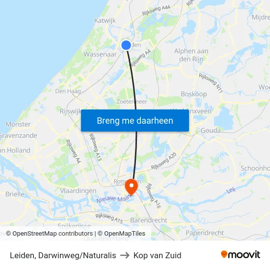 Leiden, Darwinweg/Naturalis to Kop van Zuid map