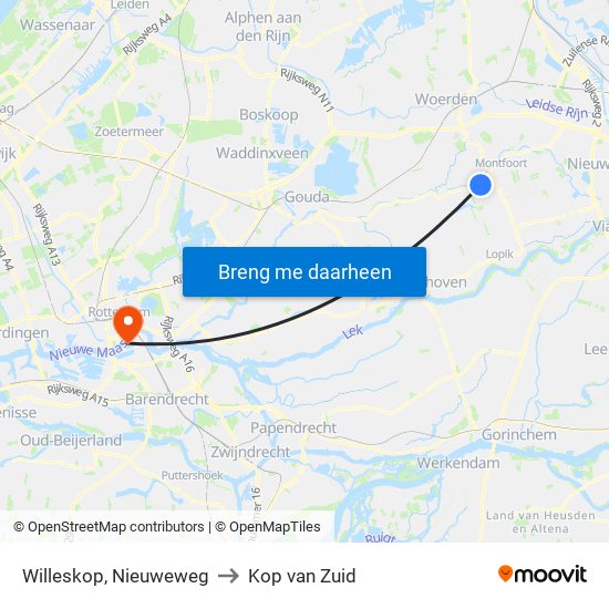 Willeskop, Nieuweweg to Kop van Zuid map