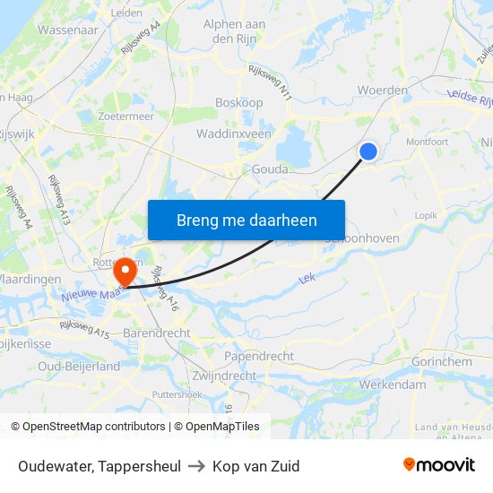 Oudewater, Tappersheul to Kop van Zuid map