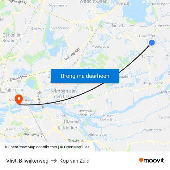 Vlist, Bilwijkerweg to Kop van Zuid map