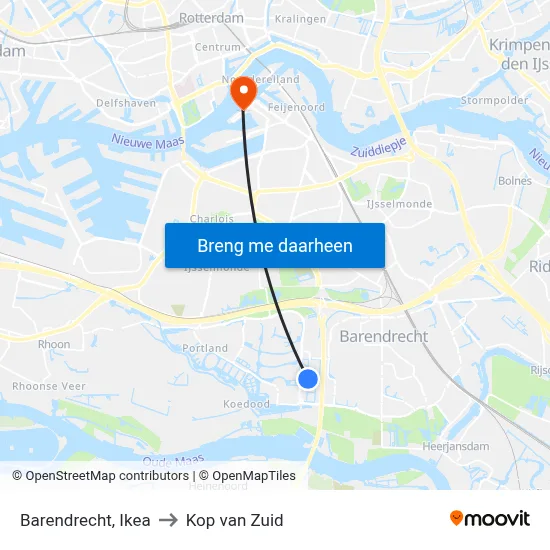 Barendrecht, Ikea to Kop van Zuid map