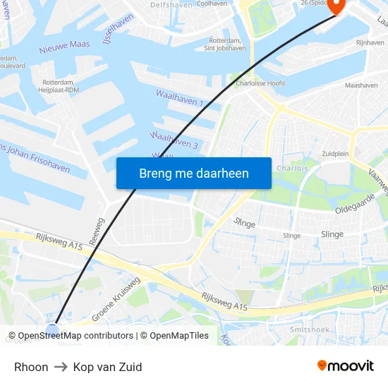 Rhoon to Kop van Zuid map
