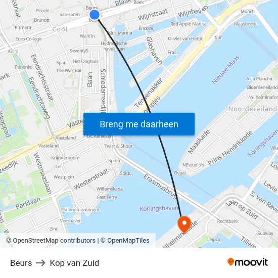 Beurs to Kop van Zuid map