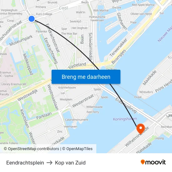 Eendrachtsplein to Kop van Zuid map