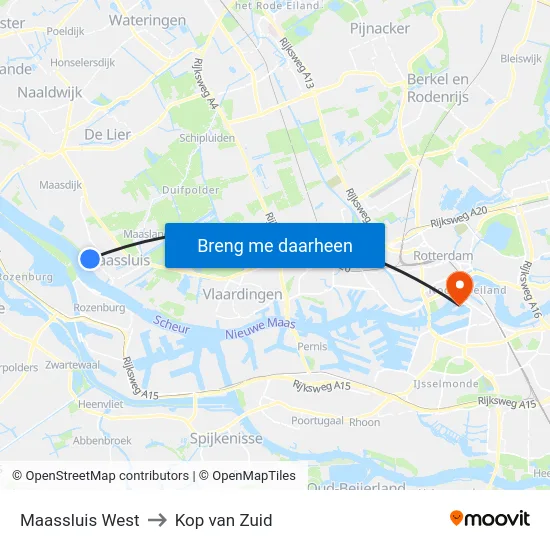 Maassluis West to Kop van Zuid map