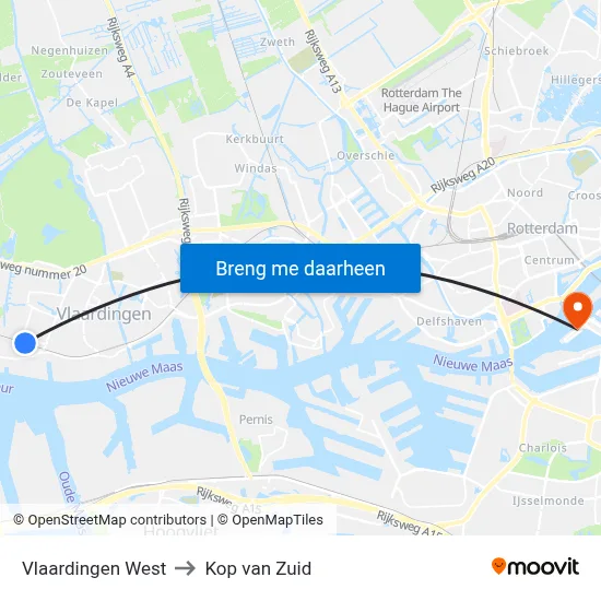 Vlaardingen West to Kop van Zuid map