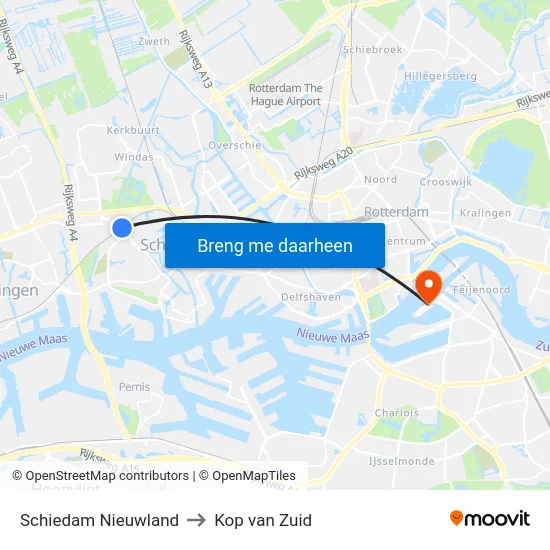 Schiedam Nieuwland to Kop van Zuid map