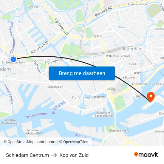 Schiedam Centrum to Kop van Zuid map