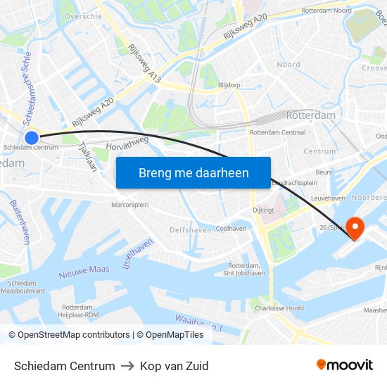 Schiedam Centrum to Kop van Zuid map
