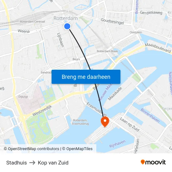 Stadhuis to Kop van Zuid map
