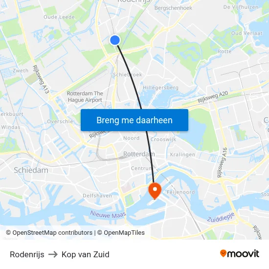Rodenrijs to Kop van Zuid map
