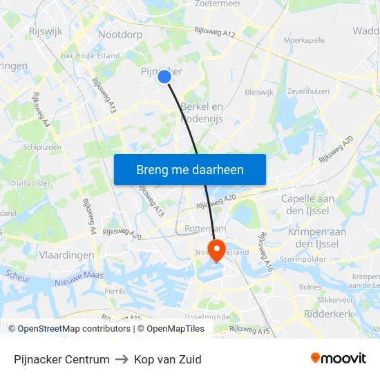 Pijnacker Centrum to Kop van Zuid map