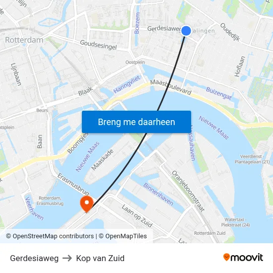 Gerdesiaweg to Kop van Zuid map
