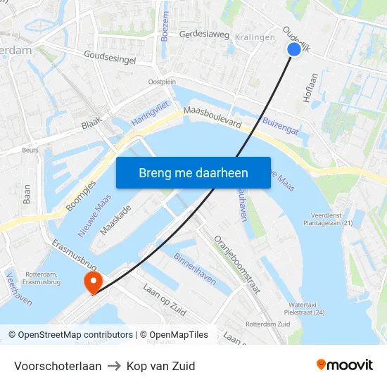 Voorschoterlaan to Kop van Zuid map