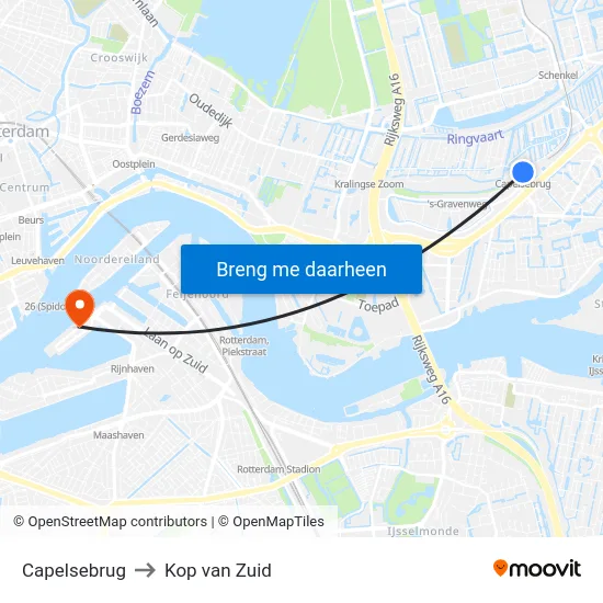 Capelsebrug to Kop van Zuid map