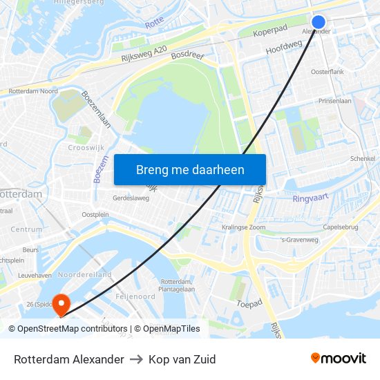 Rotterdam Alexander to Kop van Zuid map