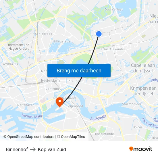 Binnenhof to Kop van Zuid map