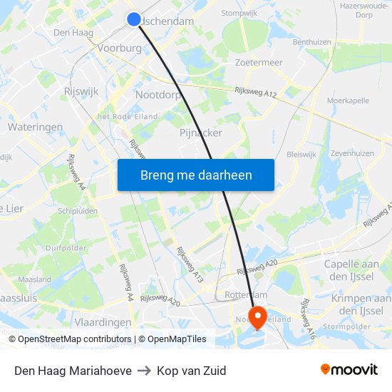 Den Haag Mariahoeve to Kop van Zuid map
