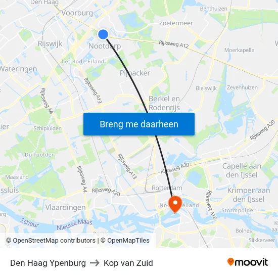 Den Haag Ypenburg to Kop van Zuid map