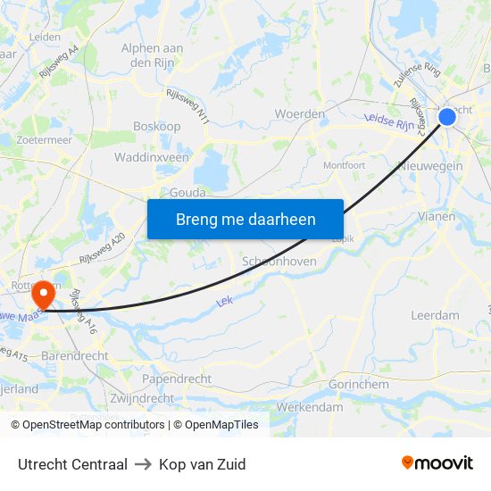 Utrecht Centraal to Kop van Zuid map