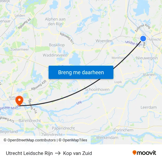 Utrecht Leidsche Rijn to Kop van Zuid map