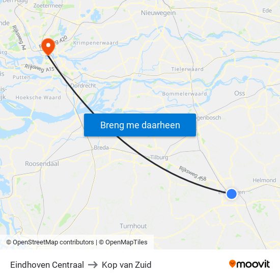 Eindhoven Centraal to Kop van Zuid map