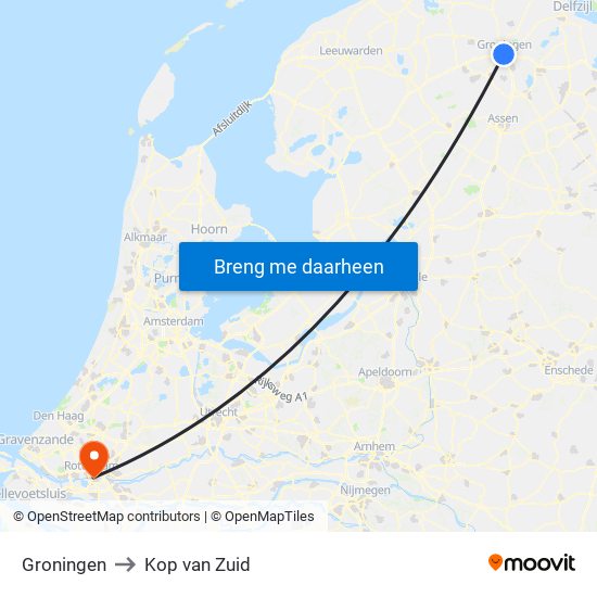 Groningen to Kop van Zuid map