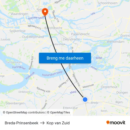 Breda-Prinsenbeek to Kop van Zuid map