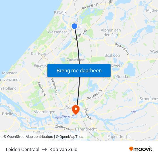 Leiden Centraal to Kop van Zuid map