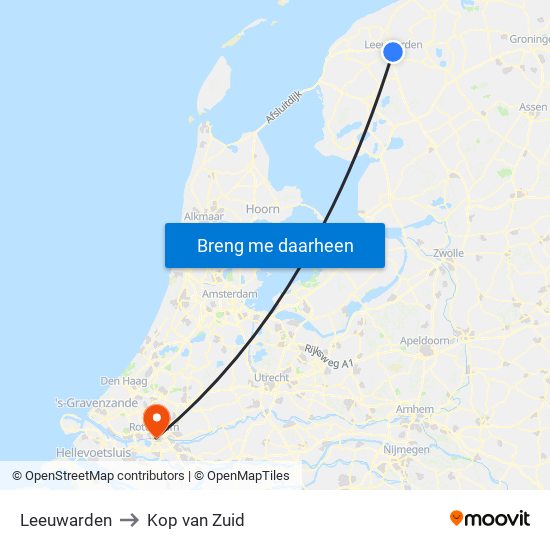 Leeuwarden to Kop van Zuid map