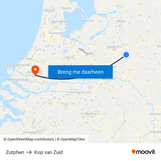 Zutphen to Kop van Zuid map