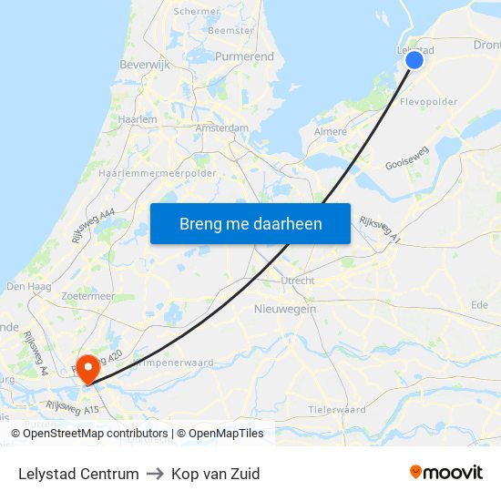 Lelystad Centrum to Kop van Zuid map