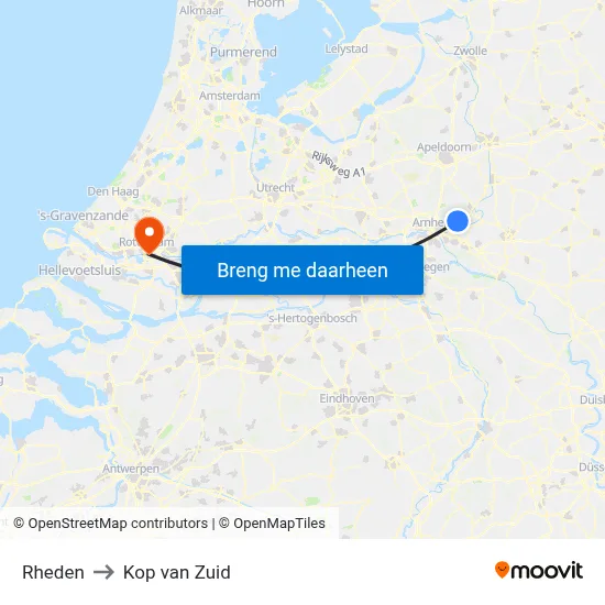 Rheden to Kop van Zuid map