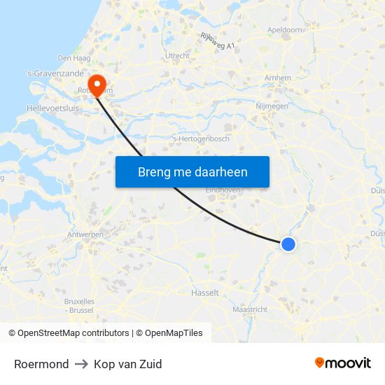 Roermond to Kop van Zuid map