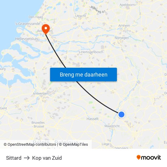 Sittard to Kop van Zuid map