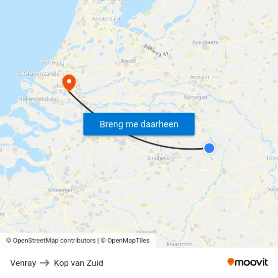 Venray to Kop van Zuid map