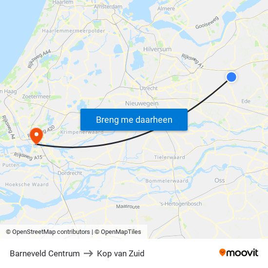 Barneveld Centrum to Kop van Zuid map