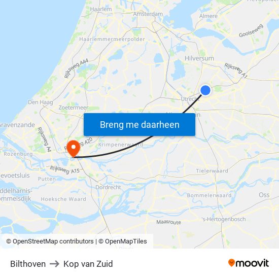 Bilthoven to Kop van Zuid map