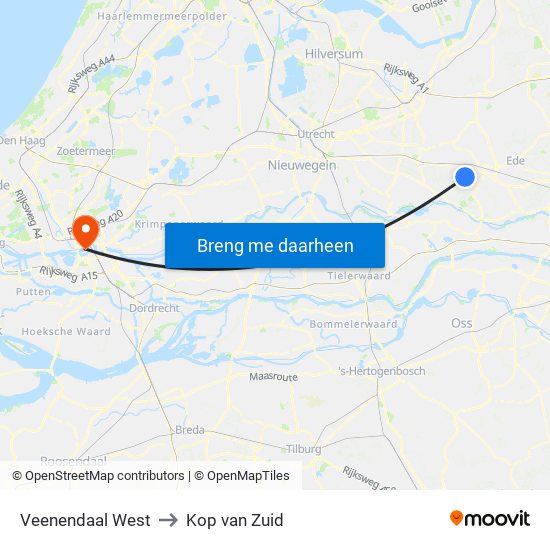 Veenendaal West to Kop van Zuid map