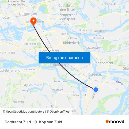 Dordrecht Zuid to Kop van Zuid map