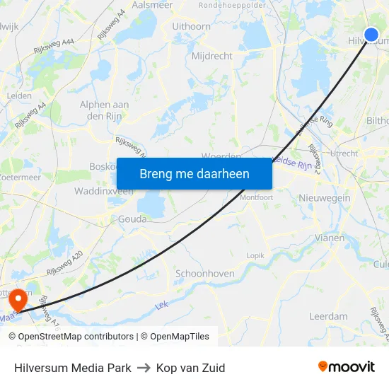 Hilversum Media Park to Kop van Zuid map