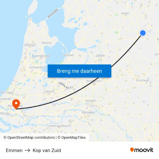 Emmen to Kop van Zuid map