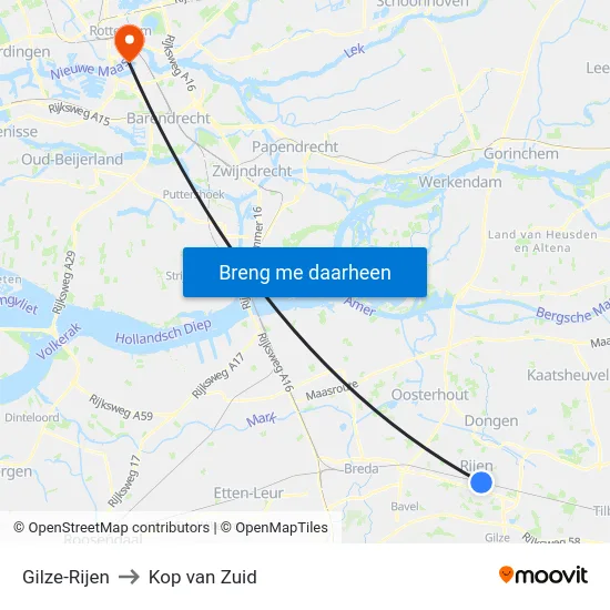Gilze-Rijen to Kop van Zuid map
