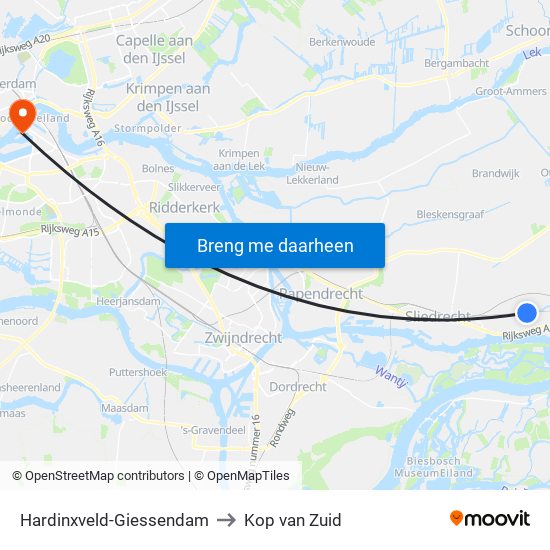 Hardinxveld-Giessendam to Kop van Zuid map