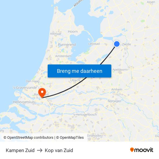 Kampen Zuid to Kop van Zuid map